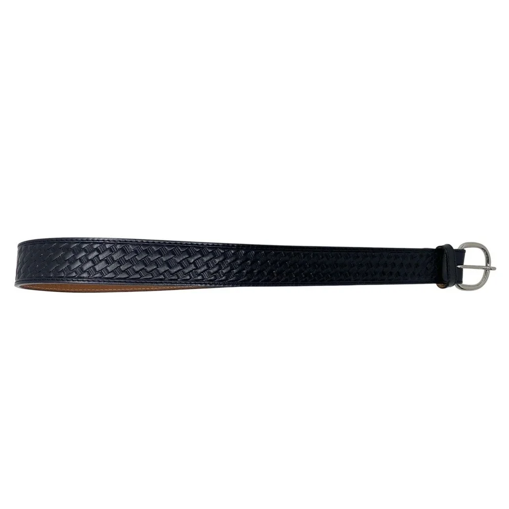 Genuine Handtooled Leather Black Belt 3-D DDD  Made In USA Sz 32 Weaved Look